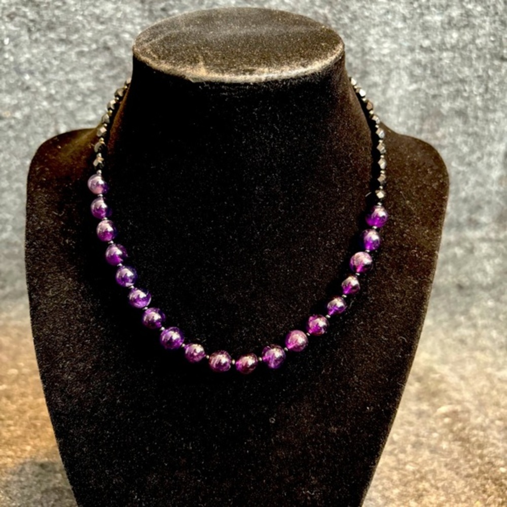 Dark Purple Amethyst Beaded Necklace